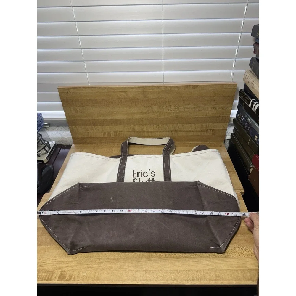 Vintage 90s LL Bean XL Boat & Tote Bag White/Brown Canvas Zipper USA Made